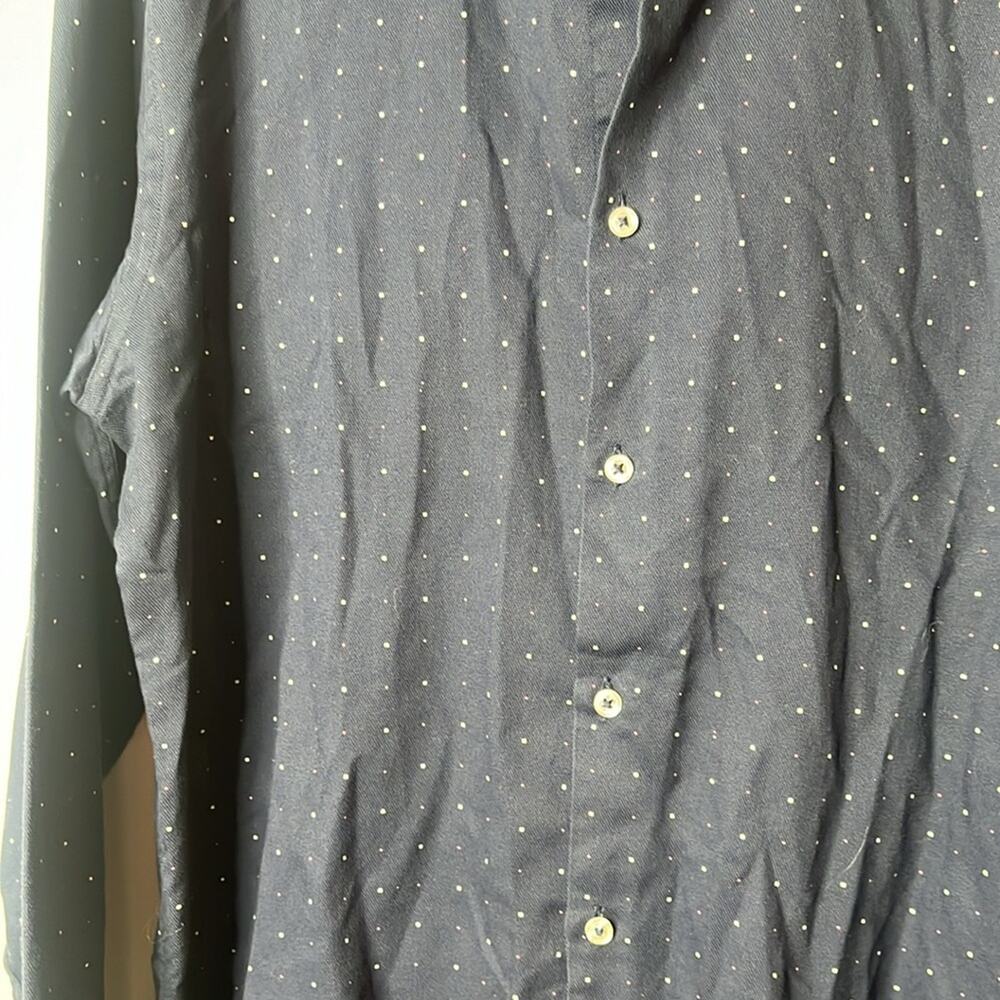 Zara Men’s Slim Fit Navy Polka Dot Button Up Dress Shirt Large - Picture 3 of 4